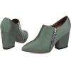 imageSHEMEE Womens Chunky Block Heel Ankle Booties Satin Pointed Toe High Heeled Pumps Shoes Side Zipper Short BootsGreen