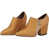 imageSHEMEE Womens Chunky Block Heel Ankle Booties Satin Pointed Toe High Heeled Pumps Shoes Side Zipper Short BootsYellow