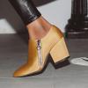 imageSHEMEE Womens Chunky Block Heel Ankle Booties Satin Pointed Toe High Heeled Pumps Shoes Side Zipper Short BootsYellow