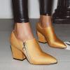 imageSHEMEE Womens Chunky Block Heel Ankle Booties Satin Pointed Toe High Heeled Pumps Shoes Side Zipper Short BootsYellow