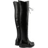 imageSHEMEE Womens Flat Combat Boots Over The Knee Lace Up Riding Motorcycle Boots Chunky Low Heel Thigh High Boots Tall Biker Shoes with Inside ZipperBlack