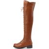 imageSHEMEE Womens Flat Combat Boots Over The Knee Lace Up Riding Motorcycle Boots Chunky Low Heel Thigh High Boots Tall Biker Shoes with Inside ZipperBrown