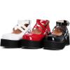 imageSHEMEE Womens Gothic Lolita Mary Jane Shoes Wedge Platform High Heel Patent Leather Buckle Ankle Strap Cosplay PumpsRed