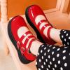 imageSHEMEE Womens Gothic Lolita Mary Jane Shoes Wedge Platform High Heel Patent Leather Buckle Ankle Strap Cosplay PumpsRed