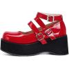 imageSHEMEE Womens Gothic Lolita Mary Jane Shoes Wedge Platform High Heel Patent Leather Buckle Ankle Strap Cosplay PumpsRed
