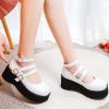 imageSHEMEE Womens Gothic Lolita Mary Jane Shoes Wedge Platform High Heel Patent Leather Buckle Ankle Strap Cosplay PumpsWhite