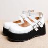 imageSHEMEE Womens Gothic Lolita Mary Jane Shoes Wedge Platform High Heel Patent Leather Buckle Ankle Strap Cosplay PumpsWhite
