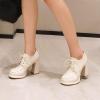 imageSHEMEE Womens Lace Up Patent Leather Chunky Platform Pumps Round Toe Block High Heels Dress ShoesBeige