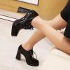 imageSHEMEE Womens Lace Up Patent Leather Chunky Platform Pumps Round Toe Block High Heels Dress ShoesBlack