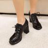 imageSHEMEE Womens Lace Up Patent Leather Chunky Platform Pumps Round Toe Block High Heels Dress ShoesBlack