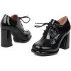 imageSHEMEE Womens Lace Up Patent Leather Chunky Platform Pumps Round Toe Block High Heels Dress ShoesBlack