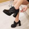 imageSHEMEE Womens Lace Up Patent Leather Chunky Platform Pumps Round Toe Block High Heels Dress ShoesBlack