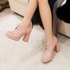 imageSHEMEE Womens Lace Up Patent Leather Chunky Platform Pumps Round Toe Block High Heels Dress ShoesPink