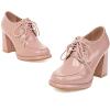 imageSHEMEE Womens Lace Up Patent Leather Chunky Platform Pumps Round Toe Block High Heels Dress ShoesPink