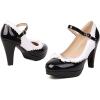 imageSHEMEE Womens Patent Leather Chunky High Heel Platform Mary Jane Pumps Ankle Strap Buckle Round Toe Cute Bow Kawaii Cosplay ShoesBlack