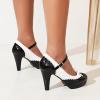 imageSHEMEE Womens Patent Leather Chunky High Heel Platform Mary Jane Pumps Ankle Strap Buckle Round Toe Cute Bow Kawaii Cosplay ShoesBlack