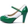 imageSHEMEE Womens Patent Leather Chunky High Heel Platform Mary Jane Pumps Ankle Strap Buckle Round Toe Cute Bow Kawaii Cosplay ShoesGreen
