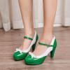imageSHEMEE Womens Patent Leather Chunky High Heel Platform Mary Jane Pumps Ankle Strap Buckle Round Toe Cute Bow Kawaii Cosplay ShoesGreen