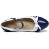 imageSHEMEE Womens Patent Leather Chunky High Heel Platform Mary Jane Pumps Ankle Strap Buckle Round Toe Cute Bow Kawaii Cosplay ShoesNavy Blue