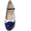 imageSHEMEE Womens Patent Leather Chunky High Heel Platform Mary Jane Pumps Ankle Strap Buckle Round Toe Cute Bow Kawaii Cosplay ShoesNavy Blue