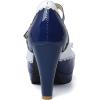 imageSHEMEE Womens Patent Leather Chunky High Heel Platform Mary Jane Pumps Ankle Strap Buckle Round Toe Cute Bow Kawaii Cosplay ShoesNavy Blue