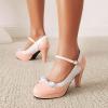 imageSHEMEE Womens Patent Leather Chunky High Heel Platform Mary Jane Pumps Ankle Strap Buckle Round Toe Cute Bow Kawaii Cosplay ShoesPink