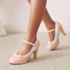 imageSHEMEE Womens Patent Leather Chunky High Heel Platform Mary Jane Pumps Ankle Strap Buckle Round Toe Cute Bow Kawaii Cosplay ShoesPink
