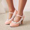 imageSHEMEE Womens Patent Leather Chunky High Heel Platform Mary Jane Pumps Ankle Strap Buckle Round Toe Cute Bow Kawaii Cosplay ShoesPink