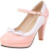 imageSHEMEE Womens Patent Leather Chunky High Heel Platform Mary Jane Pumps Ankle Strap Buckle Round Toe Cute Bow Kawaii Cosplay ShoesPink