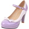 imageSHEMEE Womens Patent Leather Chunky High Heel Platform Mary Jane Pumps Ankle Strap Buckle Round Toe Cute Bow Kawaii Cosplay ShoesPurple