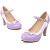 imageSHEMEE Womens Patent Leather Chunky High Heel Platform Mary Jane Pumps Ankle Strap Buckle Round Toe Cute Bow Kawaii Cosplay ShoesPurple