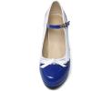 imageSHEMEE Womens Patent Leather Chunky High Heel Platform Mary Jane Pumps Ankle Strap Buckle Round Toe Cute Bow Kawaii Cosplay ShoesRoyal Blue