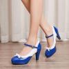 imageSHEMEE Womens Patent Leather Chunky High Heel Platform Mary Jane Pumps Ankle Strap Buckle Round Toe Cute Bow Kawaii Cosplay ShoesRoyal Blue
