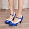 imageSHEMEE Womens Patent Leather Chunky High Heel Platform Mary Jane Pumps Ankle Strap Buckle Round Toe Cute Bow Kawaii Cosplay ShoesRoyal Blue