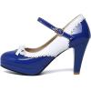 imageSHEMEE Womens Patent Leather Chunky High Heel Platform Mary Jane Pumps Ankle Strap Buckle Round Toe Cute Bow Kawaii Cosplay ShoesRoyal Blue