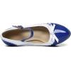 imageSHEMEE Womens Patent Leather Chunky High Heel Platform Mary Jane Pumps Ankle Strap Buckle Round Toe Cute Bow Kawaii Cosplay ShoesRoyal Blue
