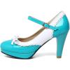 imageSHEMEE Womens Patent Leather Chunky High Heel Platform Mary Jane Pumps Ankle Strap Buckle Round Toe Cute Bow Kawaii Cosplay ShoesTeal