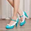 imageSHEMEE Womens Patent Leather Chunky High Heel Platform Mary Jane Pumps Ankle Strap Buckle Round Toe Cute Bow Kawaii Cosplay ShoesTeal