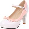 imageSHEMEE Womens Patent Leather Chunky High Heel Platform Mary Jane Pumps Ankle Strap Buckle Round Toe Cute Bow Kawaii Cosplay ShoesWhite