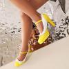 imageSHEMEE Womens Patent Leather Chunky High Heel Platform Mary Jane Pumps Ankle Strap Buckle Round Toe Cute Bow Kawaii Cosplay ShoesYellow