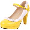 imageSHEMEE Womens Patent Leather Chunky High Heel Platform Mary Jane Pumps Ankle Strap Buckle Round Toe Cute Bow Kawaii Cosplay ShoesYellow