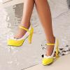 imageSHEMEE Womens Patent Leather Chunky High Heel Platform Mary Jane Pumps Ankle Strap Buckle Round Toe Cute Bow Kawaii Cosplay ShoesYellow