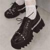 imageSHEMEE Womens Patent Leather Gothic Shoes Punk Platform Chunky Heeled Round Toe Lace Up Block High Heels Dress Pumps with Metal ChainBlack Patent