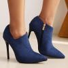 imageSHEMEE Womens Pointed Toe Stiletto High Heel Ankle Booties Faux Suede Thin Heels Pumps Side Zipper Short Boots ShoesBlue