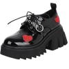 imageSHEMEE Womens Black Platform Chunky Gothic Shoes Punk Buckle Round Toe Block High Heels Lace Up PumpsBlack Patent