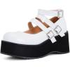 imageSHEMEE Womens Gothic Lolita Mary Jane Shoes Wedge Platform High Heel Patent Leather Buckle Ankle Strap Cosplay PumpsWhite