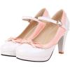 imageSHEMEE Womens Patent Leather Chunky High Heel Platform Mary Jane Pumps Ankle Strap Buckle Round Toe Cute Bow Kawaii Cosplay ShoesWhite