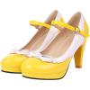 imageSHEMEE Womens Patent Leather Chunky High Heel Platform Mary Jane Pumps Ankle Strap Buckle Round Toe Cute Bow Kawaii Cosplay ShoesYellow