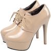 imageSHEMEE Womens Patent Leather Stiletto Heel Platform Ankle Booties Lace Up Pumps Shoes Thin High Heeled Short BootsApricot