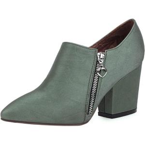 imageSHEMEE Womens Chunky Block Heel Ankle Booties Satin Pointed Toe High Heeled Pumps Shoes Side Zipper Short BootsGreen